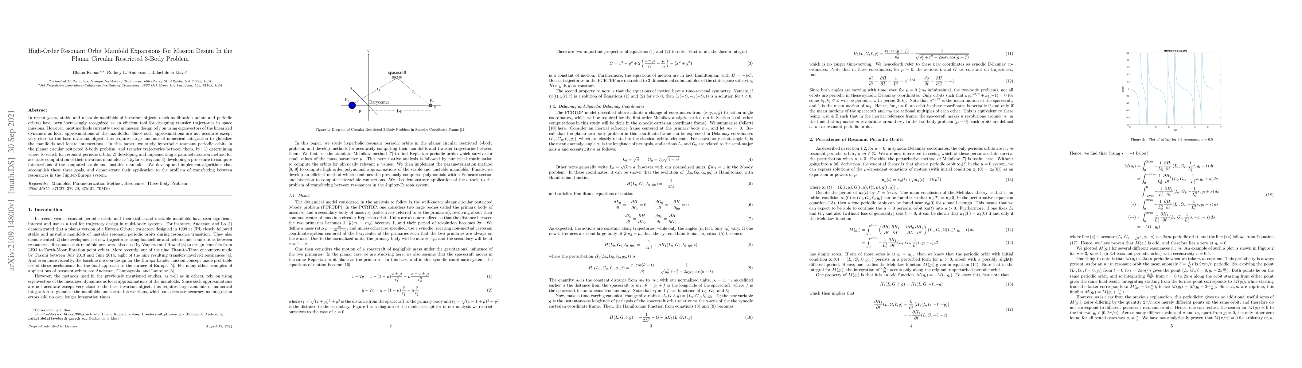 Thumbnail for High-Order Resonant Orbit Manifold Expansions For Mission Design In the
  Planar Circular Restricted 3-Body Problem