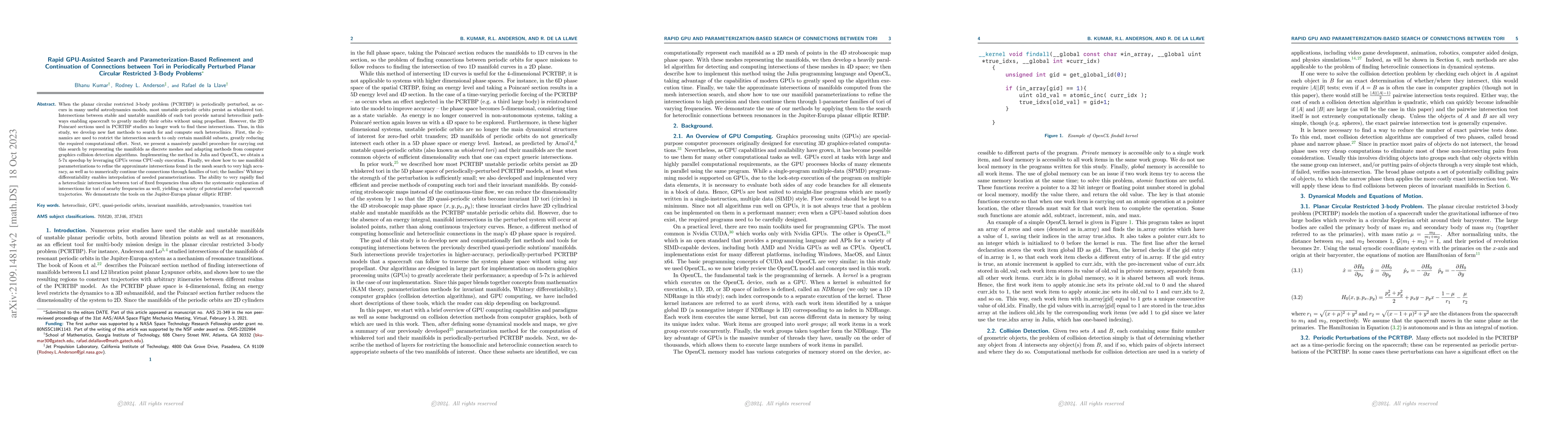 Thumbnail for Rapid GPU-Assisted Search and Parameterization-Based Refinement and
  Continuation of Connections between Tori in Periodically Perturbed Planar
  Circular Restricted 3-Body Problems