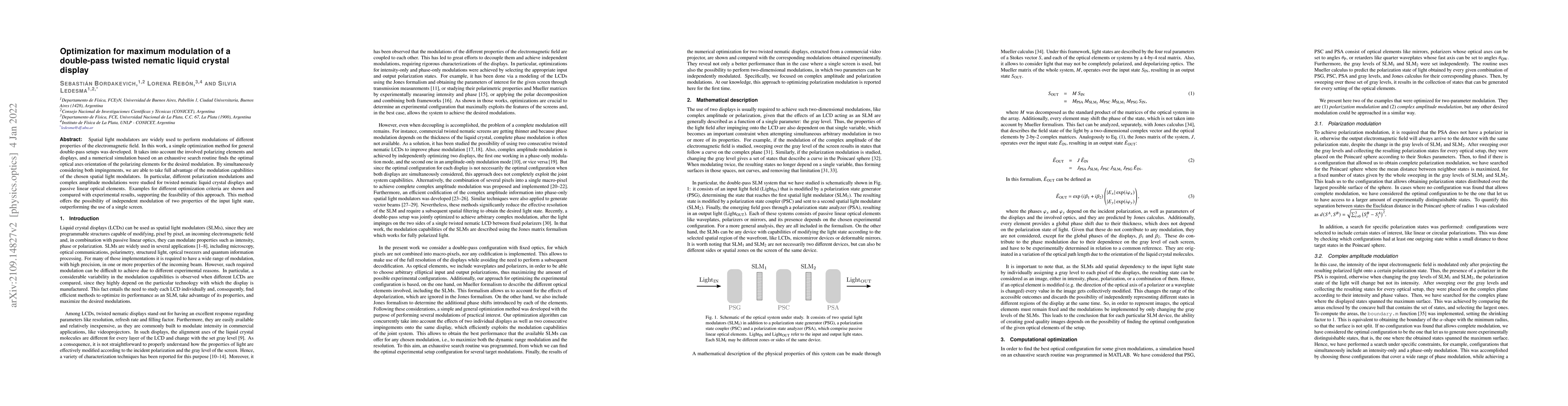 Thumbnail for Optimization for maximum modulation of a double-pass twisted nematic
  liquid crystal display