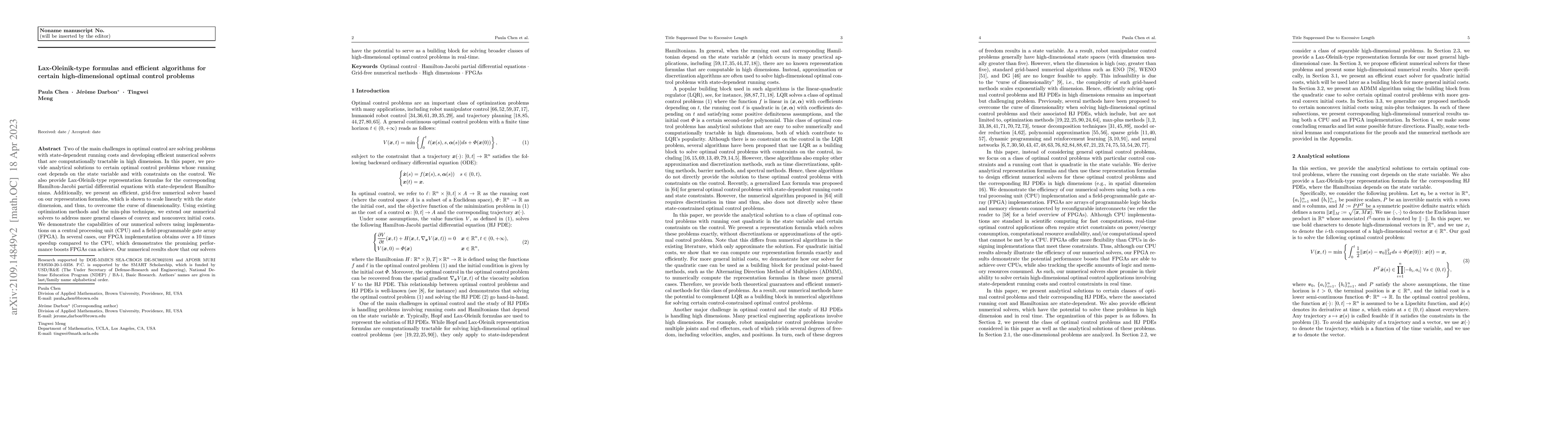 Thumbnail for Lax-Oleinik-type formulas and efficient algorithms for certain
  high-dimensional optimal control problems