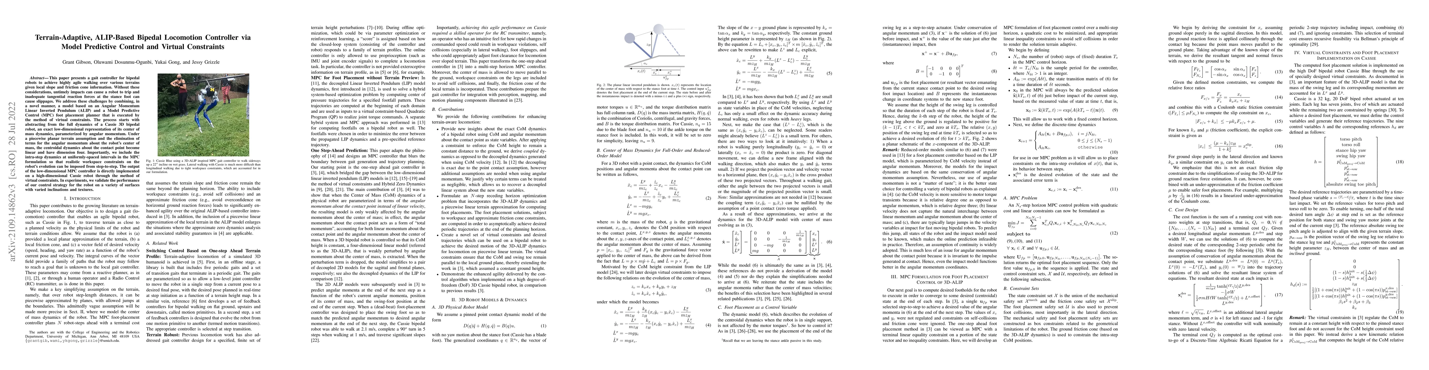 Thumbnail for Terrain-Adaptive, ALIP-Based Bipedal Locomotion Controller via Model
  Predictive Control and Virtual Constraints