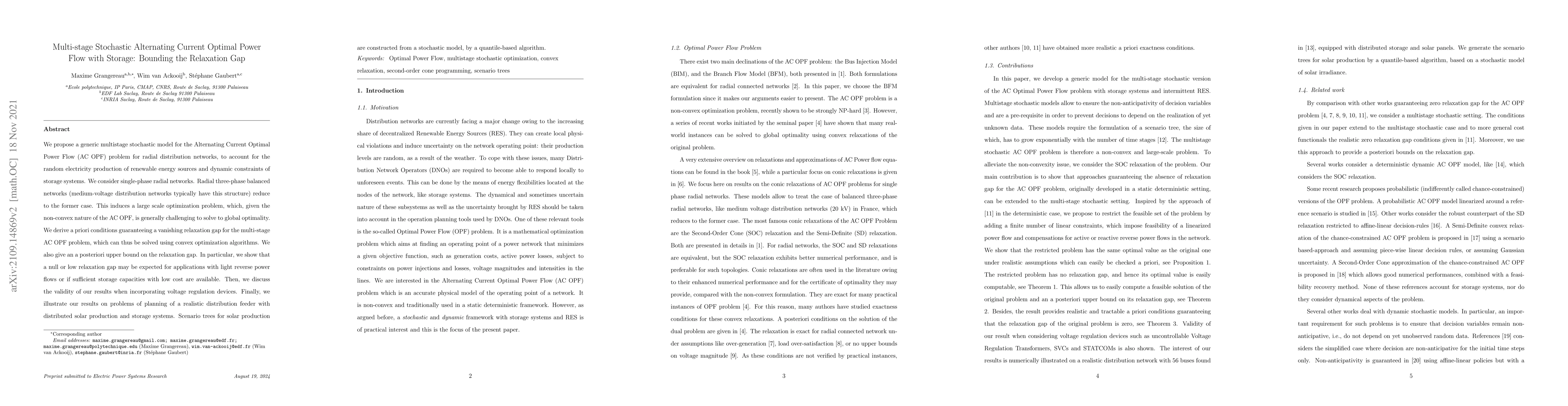 Thumbnail for Multi-stage Stochastic Alternating Current Optimal Power Flow with
  Storage: Bounding the Relaxation Gap
