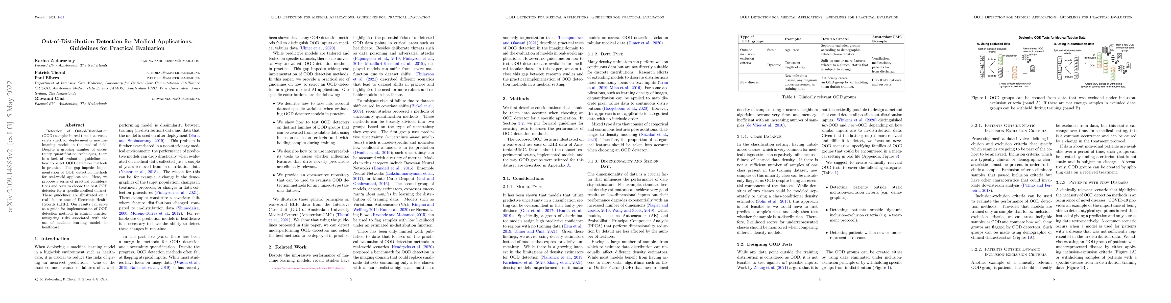 Thumbnail for Out-of-Distribution Detection for Medical Applications: Guidelines for
  Practical Evaluation