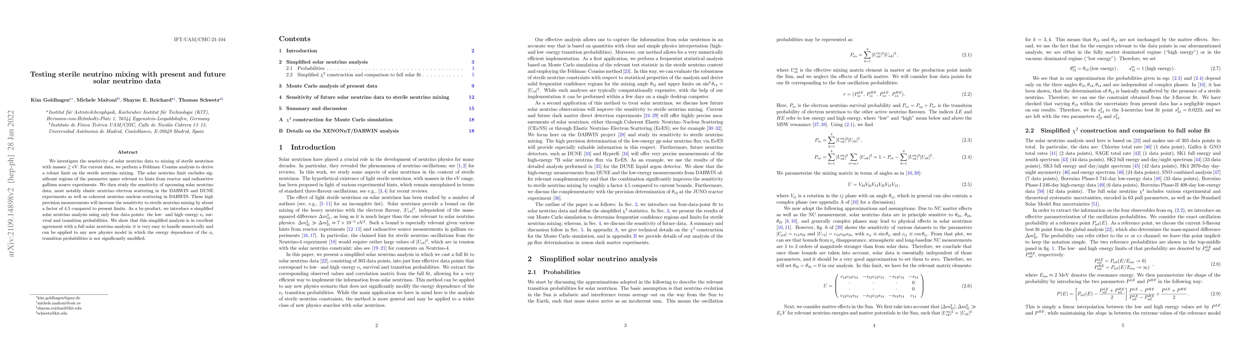 Thumbnail for Testing sterile neutrino mixing with present and future solar neutrino
  data