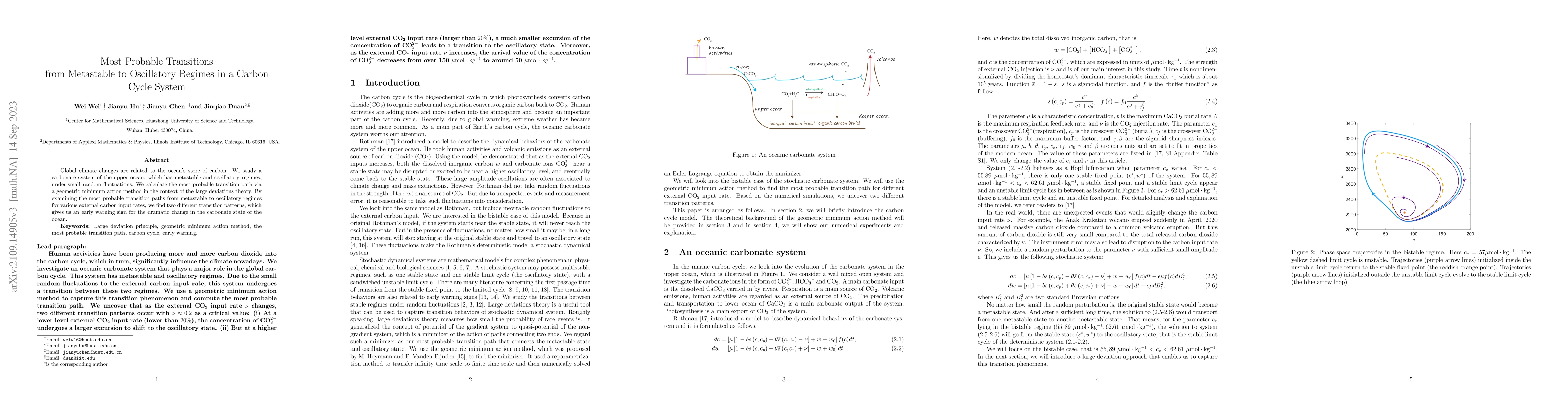 Thumbnail for Most Probable Transitions from Metastable to Oscillatory Regimes in a
  Carbon Cycle System