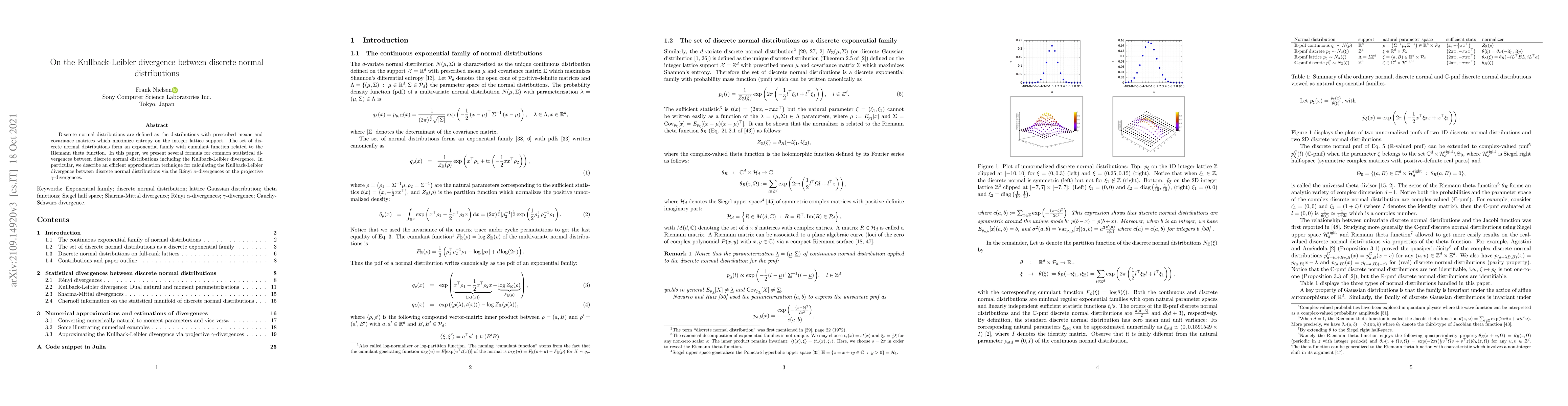 Thumbnail for On the Kullback-Leibler divergence between discrete normal distributions