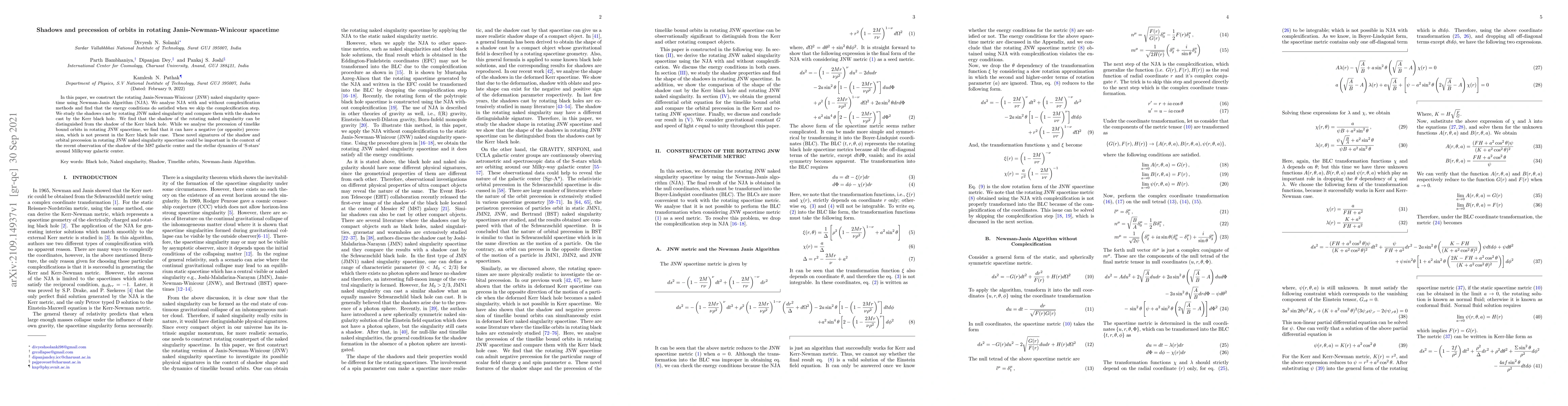 Thumbnail for Shadows and precession of orbits in rotating Janis-Newman-Winicour
  spacetime