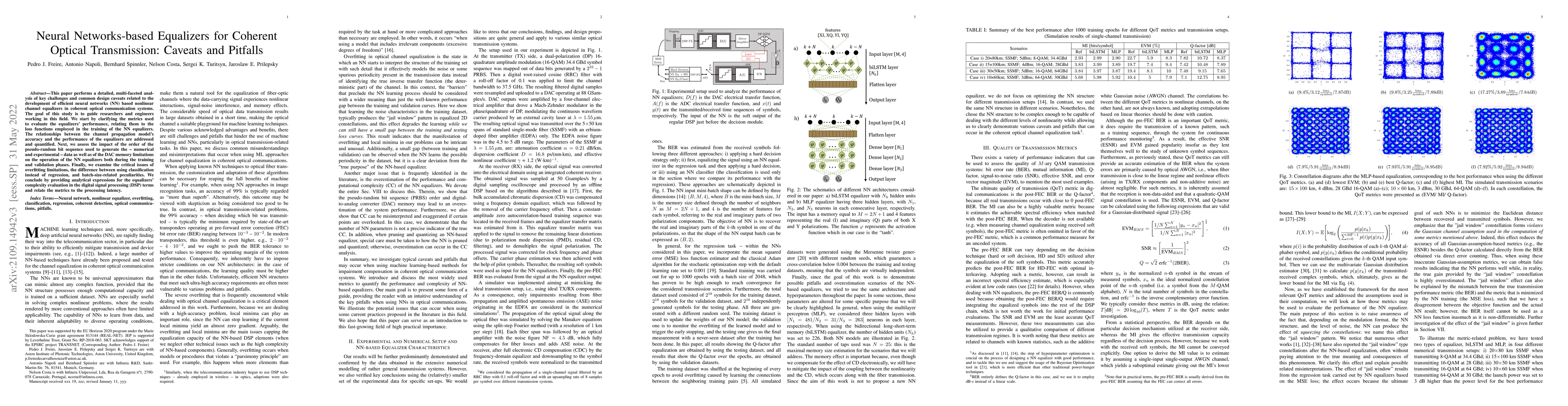 Thumbnail for Neural Networks-based Equalizers for Coherent Optical Transmission:
  Caveats and Pitfalls