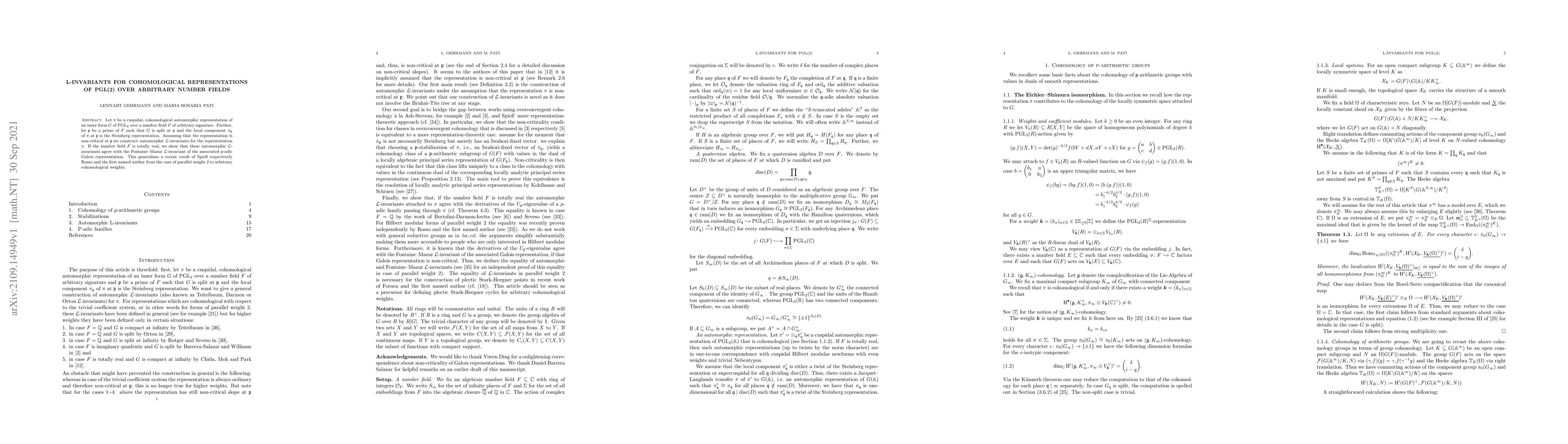 Thumbnail for L-invariants for cohomological representations of PGL(2) over arbitrary
  number fields