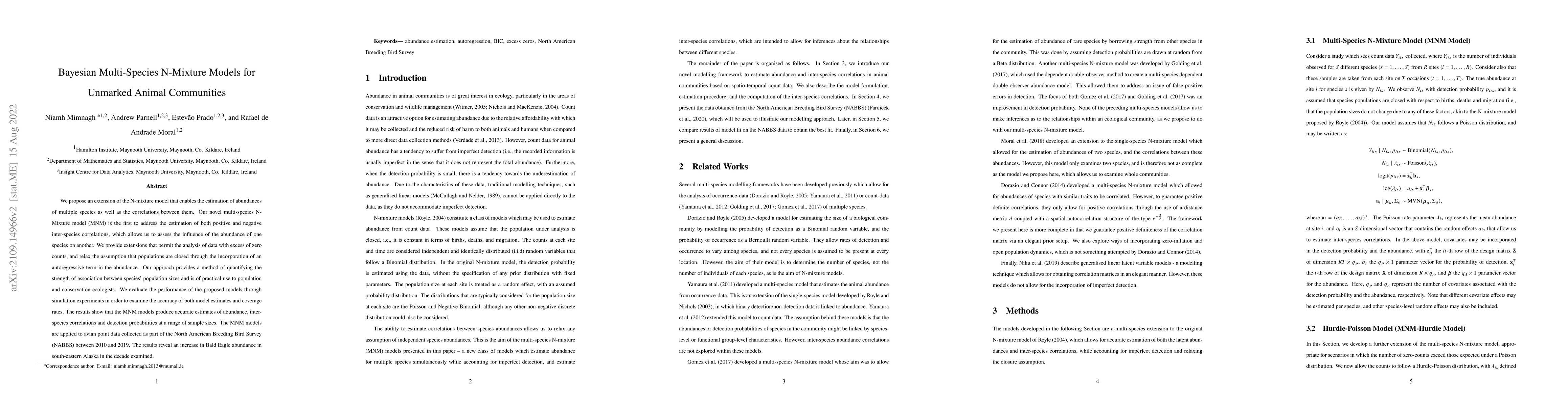 Thumbnail for Bayesian Multi-Species N-Mixture Models for Unmarked Animal Communities
