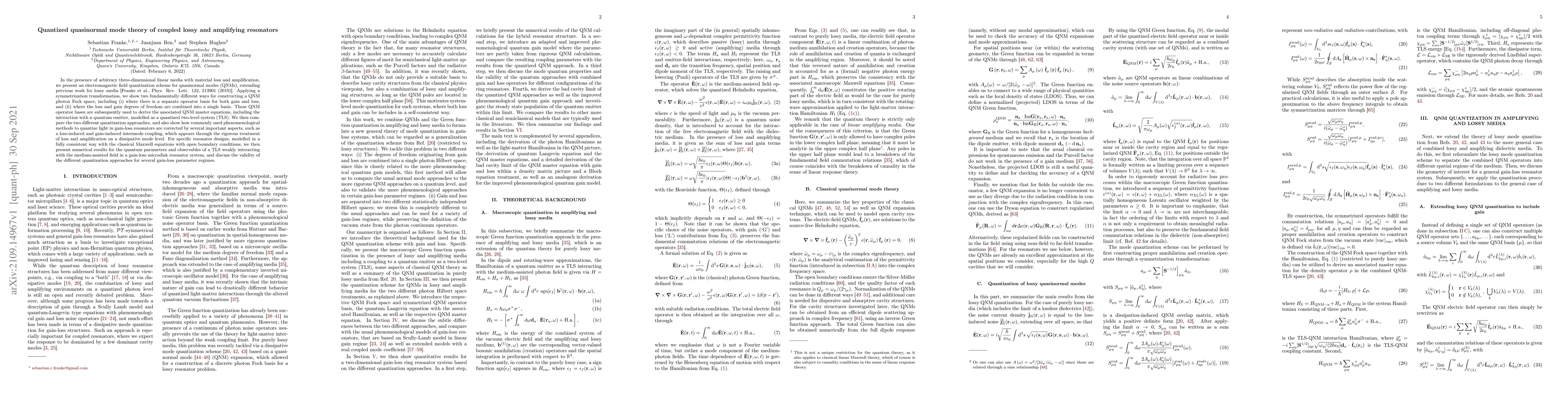 Thumbnail for Quantized quasinormal mode theory of coupled lossy and amplifying
  resonators