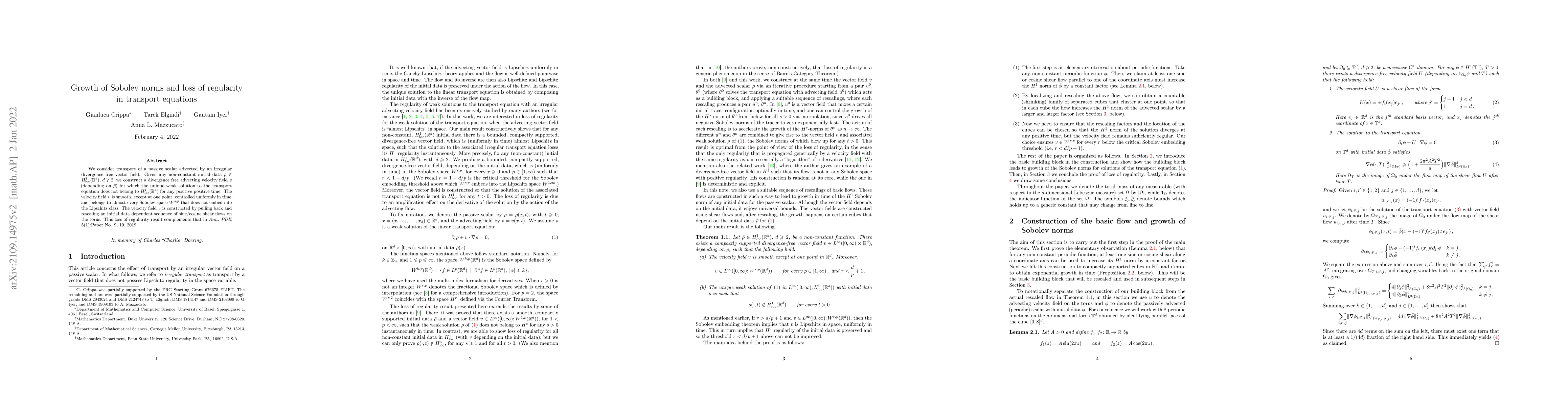 Thumbnail for Growth of Sobolev norms and loss of regularity in transport equations