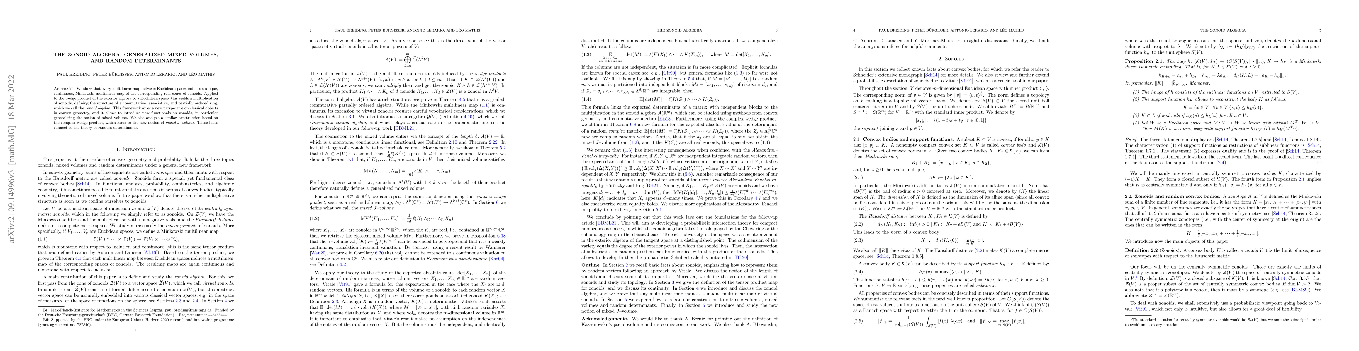 Thumbnail for The zonoid algebra, generalized mixed volumes, and random determinants