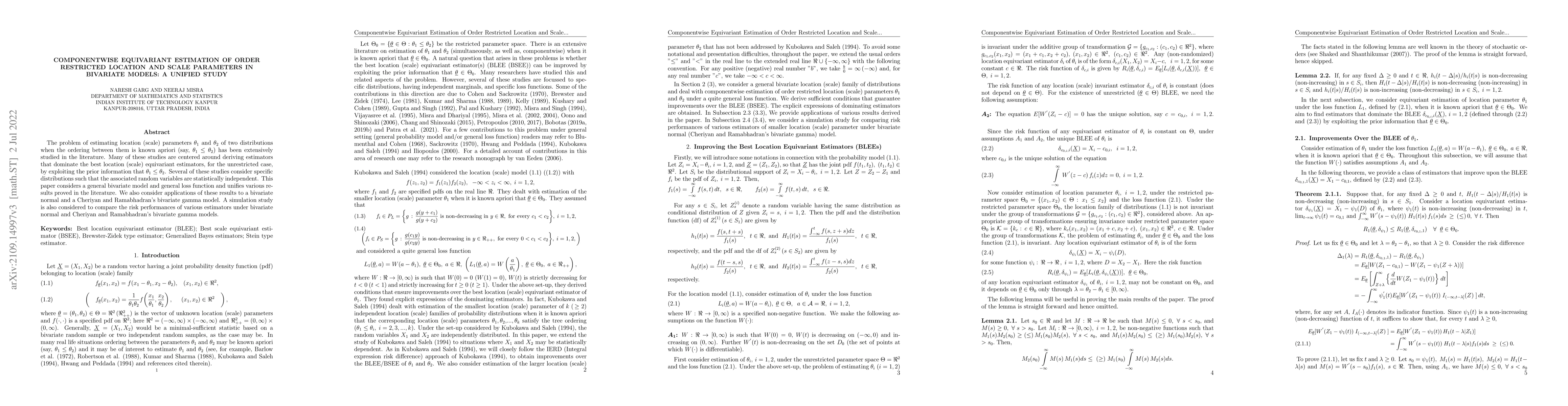 Thumbnail for Componentwise Equivariant Estimation of Order Restricted Location and
  Scale Parameters In Bivariate Models: A Unified Study