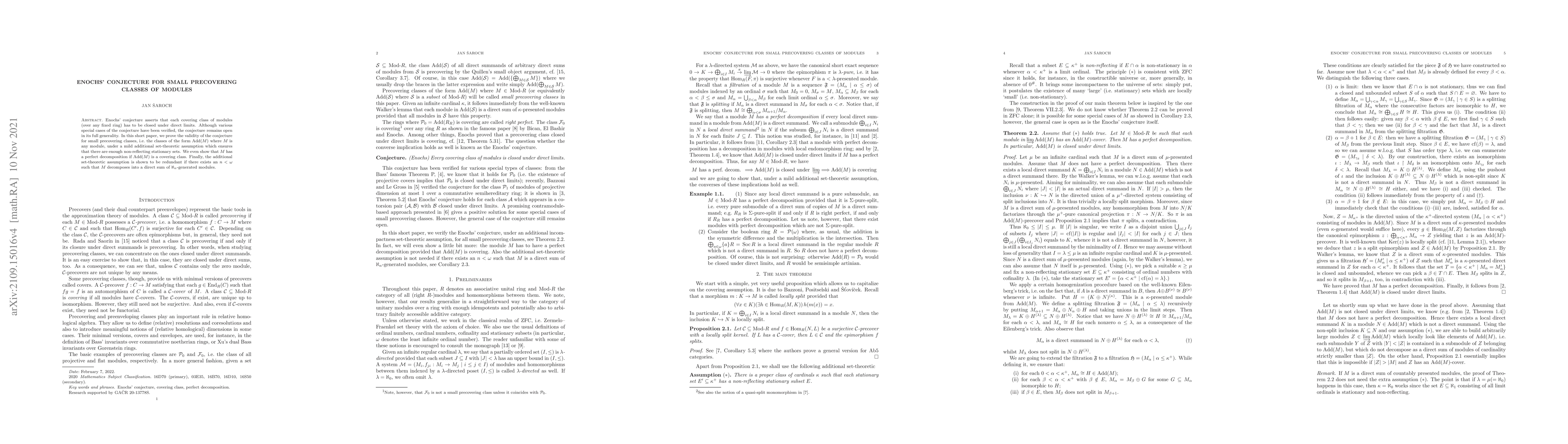 Thumbnail for Enochs' conjecture for small precovering classes of modules