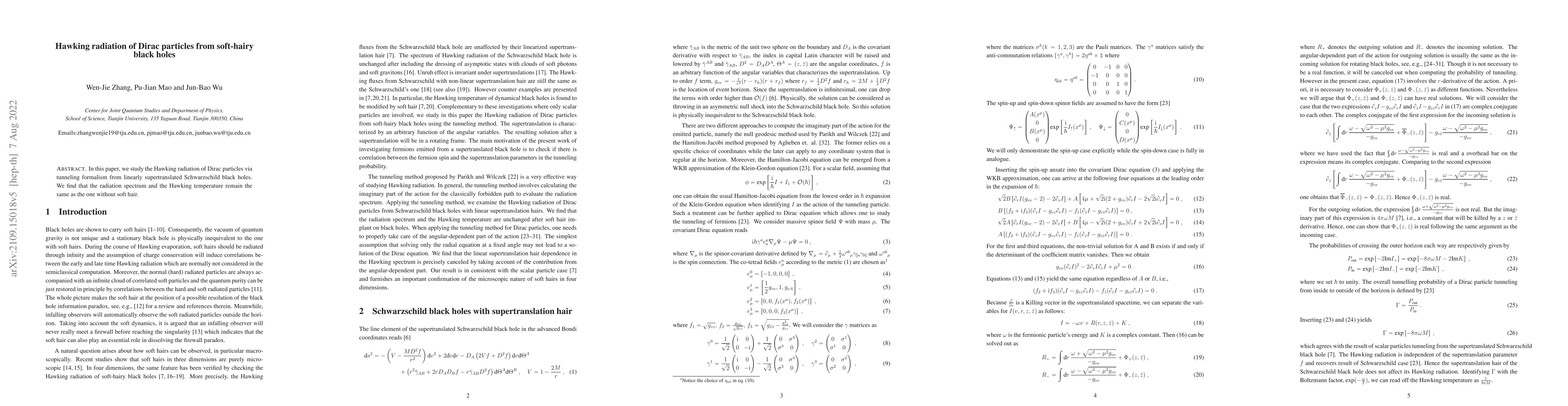 Thumbnail for Hawking radiation of Dirac particles from soft-hairy black holes