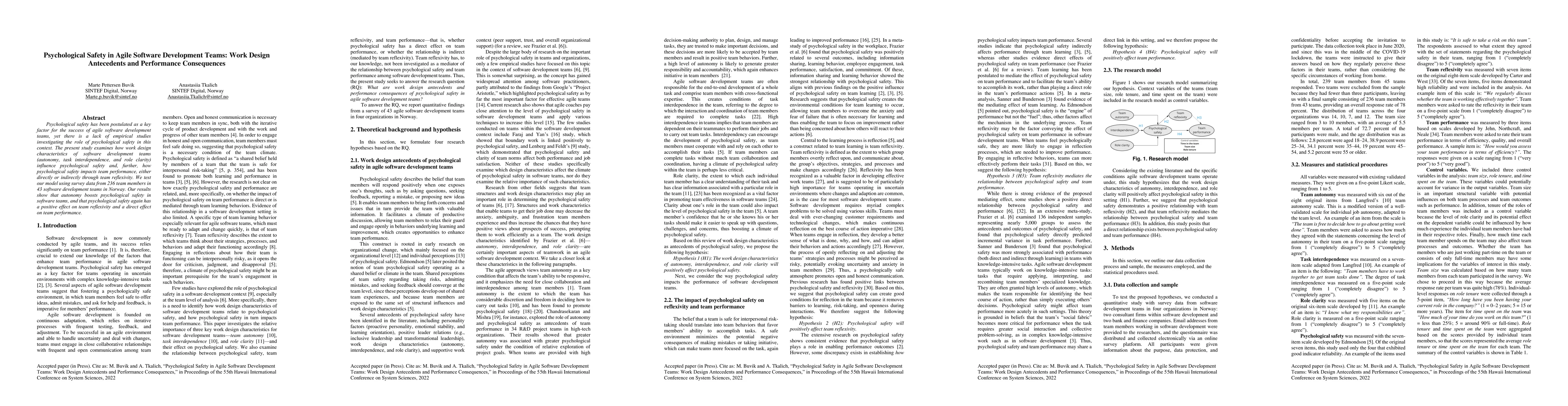 Thumbnail for Psychological Safety in Agile Software Development Teams: Work Design
  Antecedents and Performance Consequences