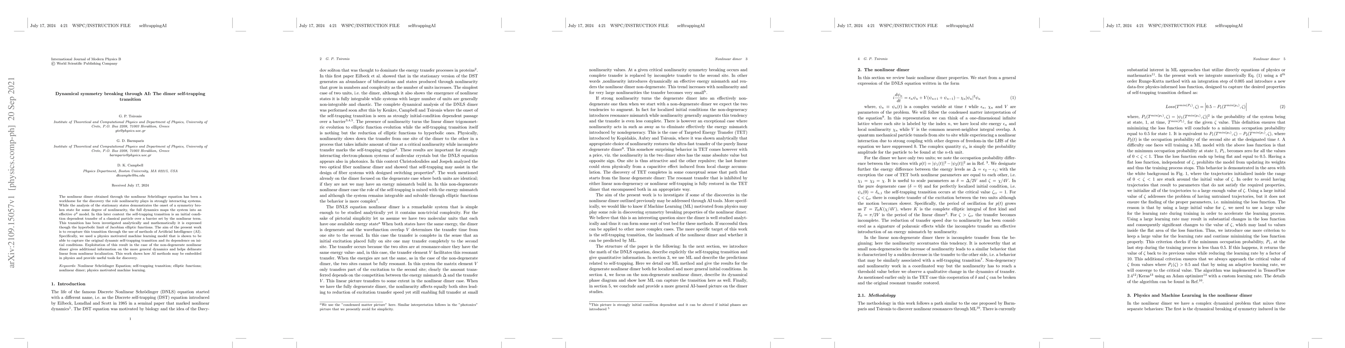 Thumbnail for Dynamical symmetry breaking through AI: The dimer self-trapping
  transition
