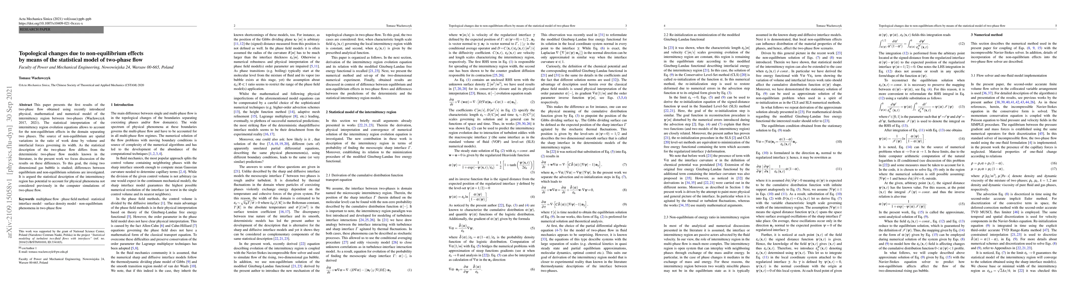 Thumbnail for Topological changes due to non-equilibrium effects by means of the
  statistical model of two-phase flow