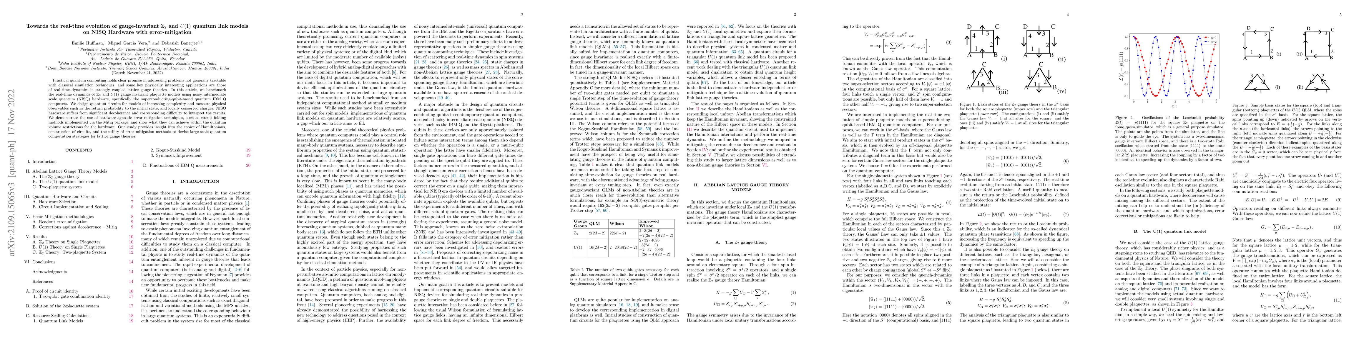Thumbnail for Towards the real-time evolution of gauge-invariant $\mathbb{Z}_2$ and
  $U(1)$ quantum link models on NISQ Hardware with error-mitigation