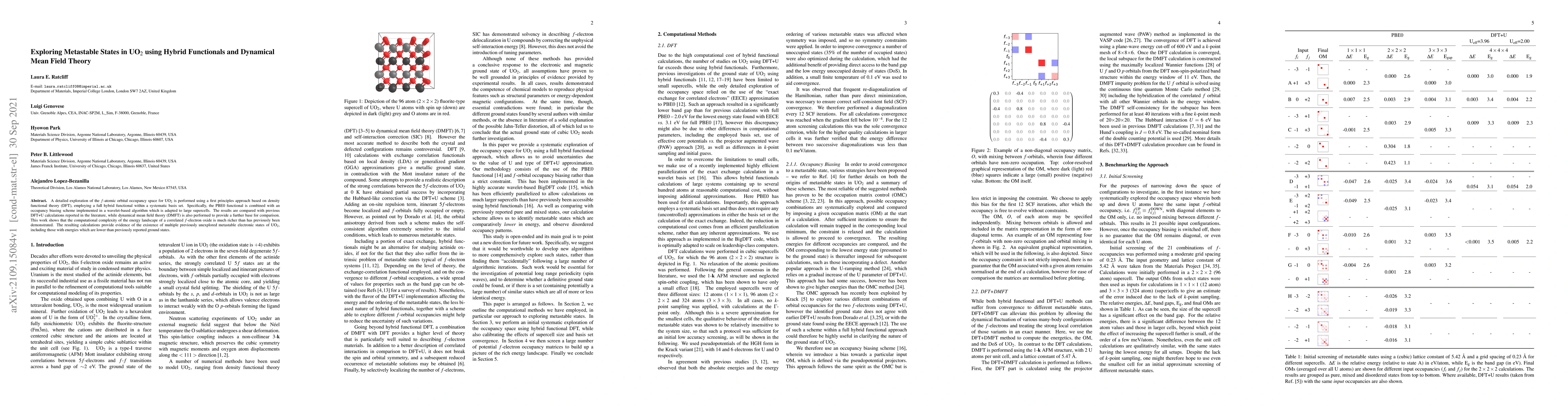 Thumbnail for Exploring Metastable States in UO$_2$ using Hybrid Functionals and
  Dynamical Mean Field Theory