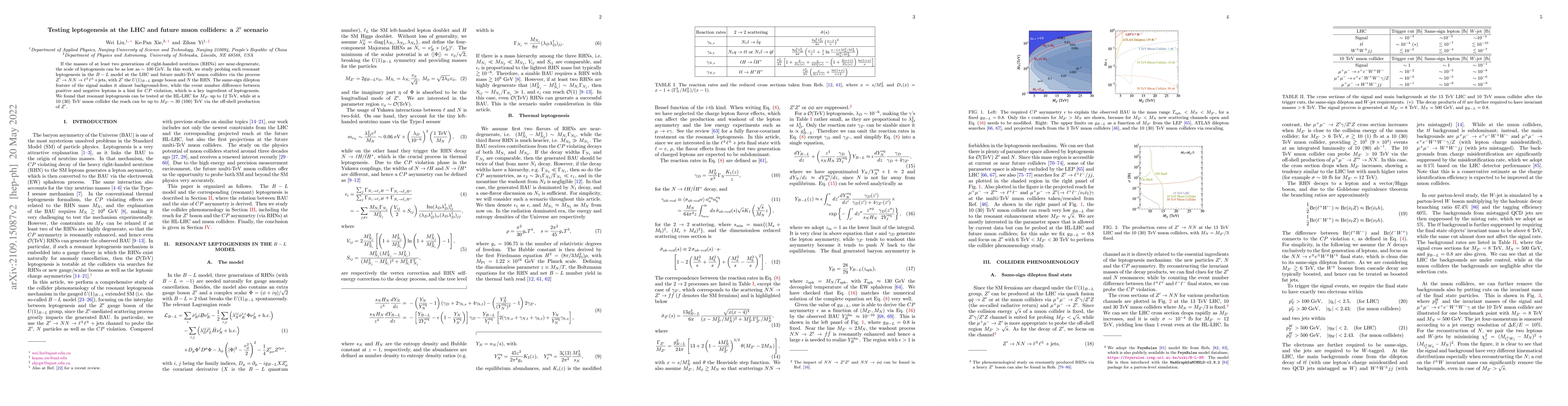 Thumbnail for Testing leptogenesis at the LHC and future muon colliders: a $Z'$
  scenario