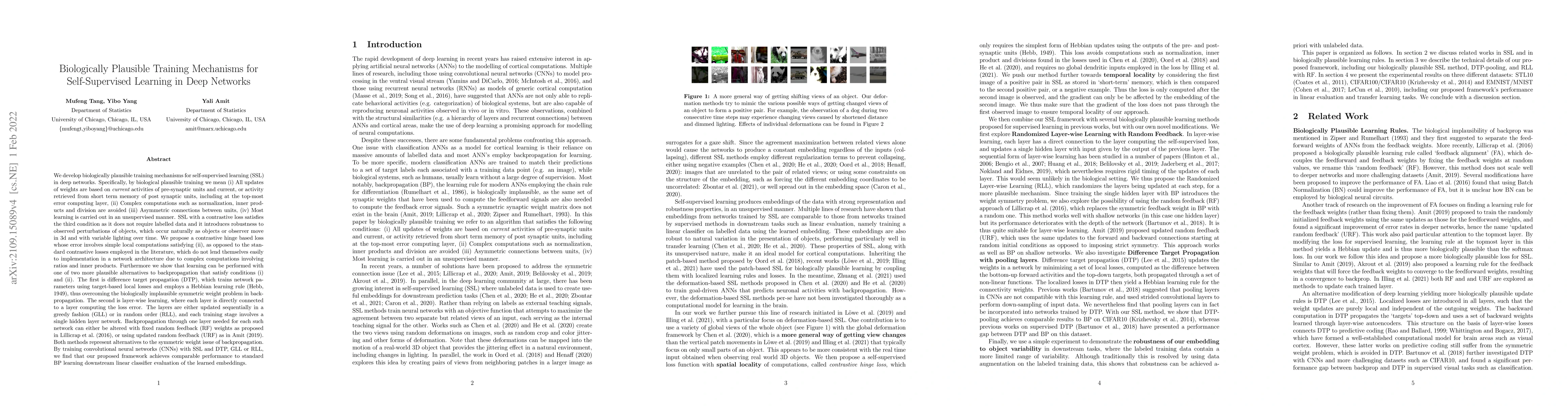 Thumbnail for Biologically Plausible Training Mechanisms for Self-Supervised Learning
  in Deep Networks