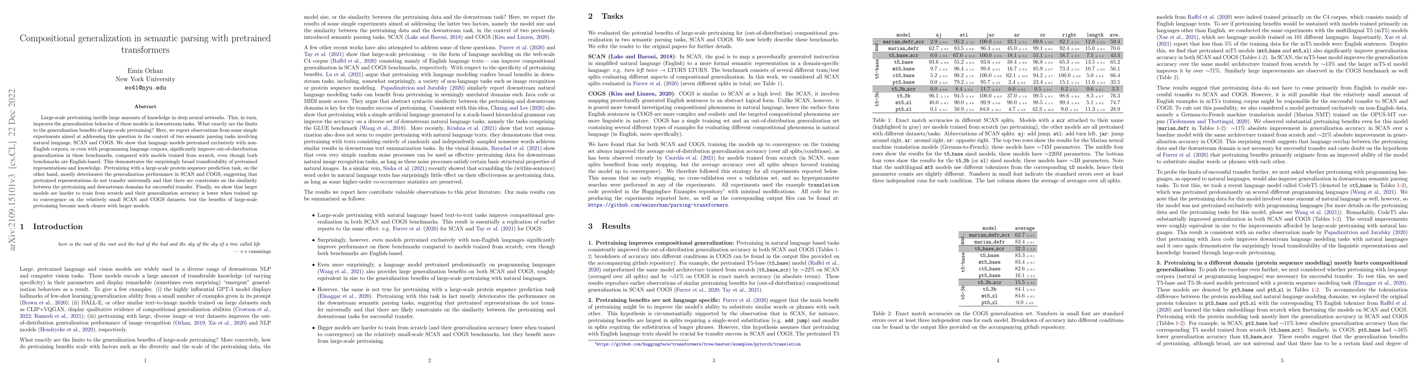 Thumbnail for Compositional generalization in semantic parsing with pretrained
  transformers