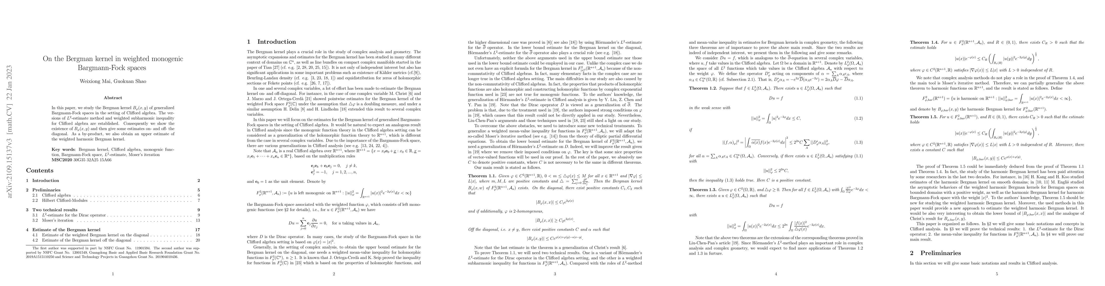 Thumbnail for On the Bergman kernel in weighted monogenic Bargmann-Fock spaces
