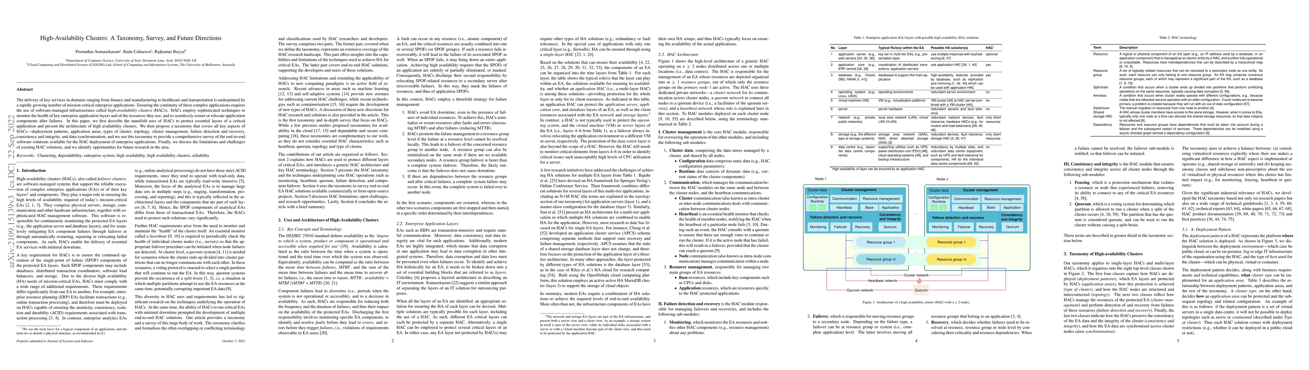 Thumbnail for High-Availability Clusters: A Taxonomy, Survey, and Future Directions