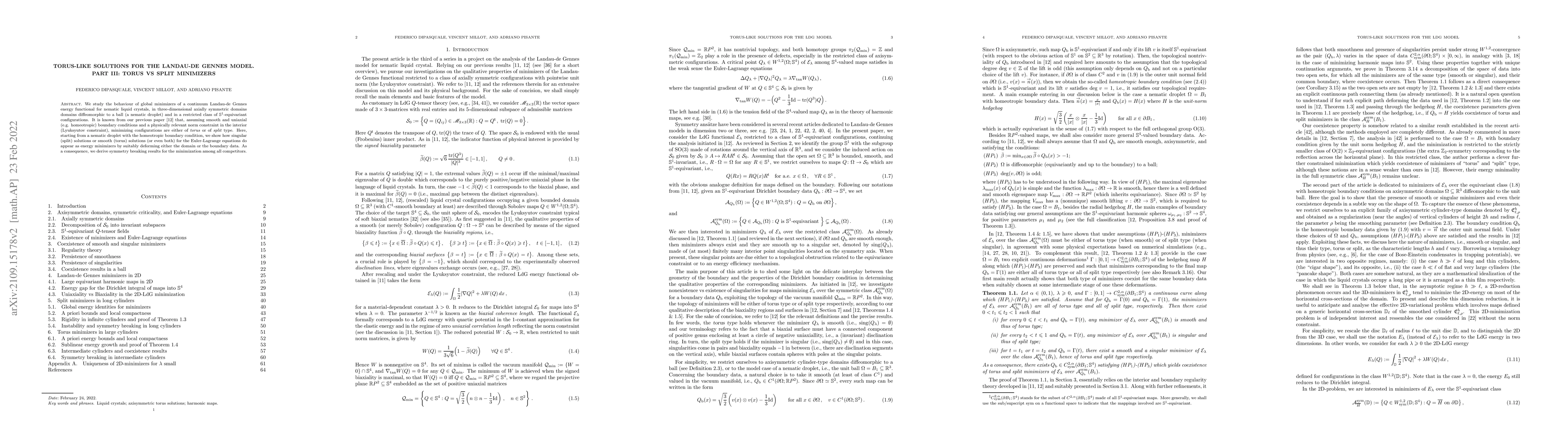 Thumbnail for Torus-like solutions for the Landau-de Gennes model. Part III: torus vs
  split minimizers