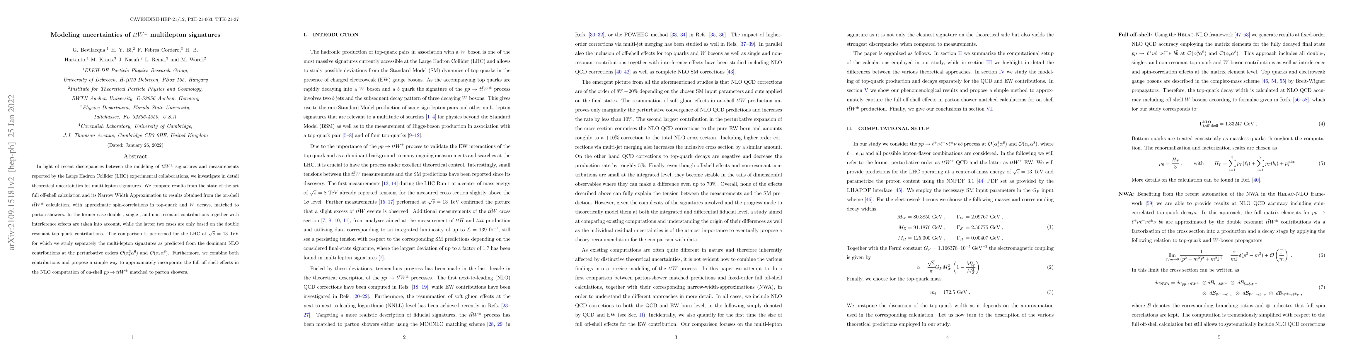 Thumbnail for Modeling uncertainties of $t\bar{t}W^\pm$ multilepton signatures