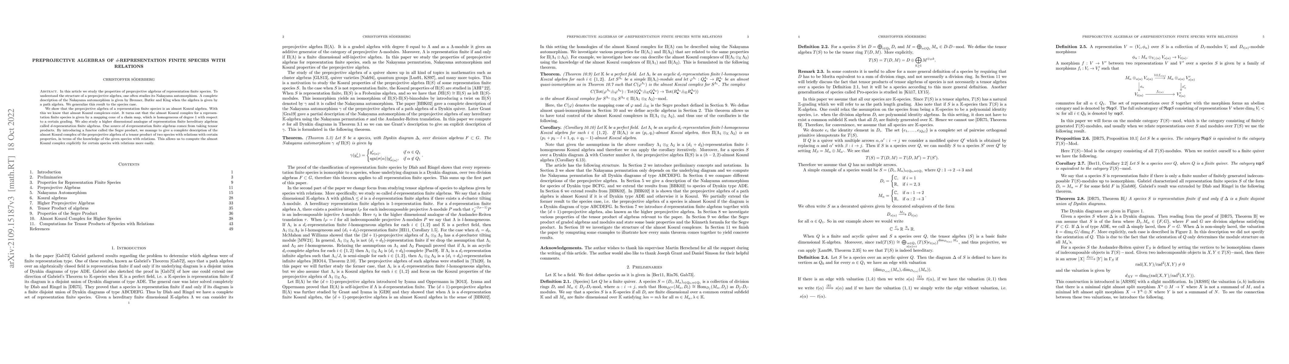 Thumbnail for Preprojective algebras of $d$-representation finite species with
  relations