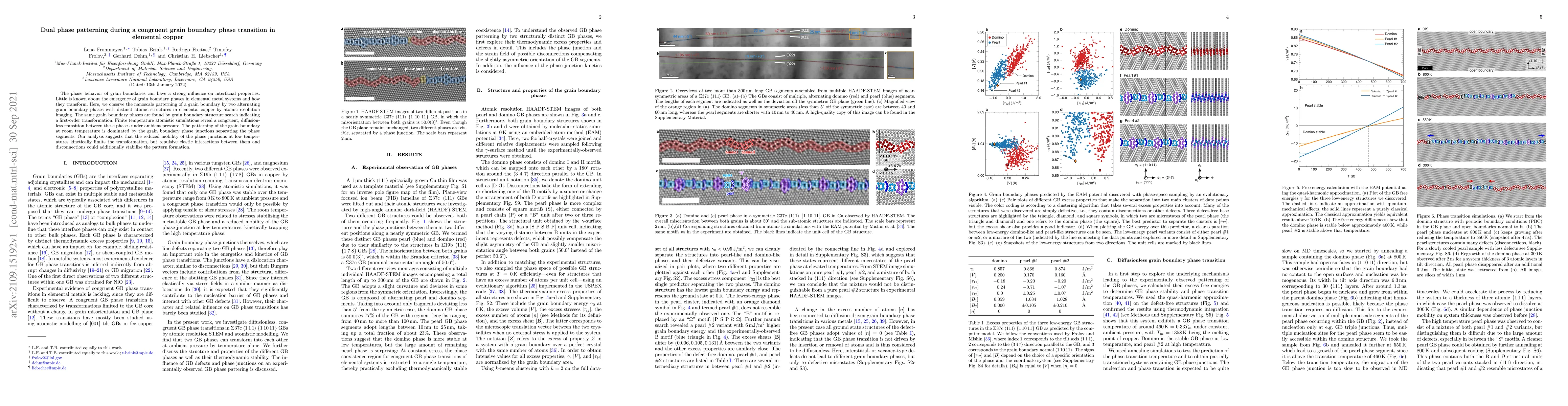 Thumbnail for Dual phase patterning during a congruent grain boundary phase transition
  in elemental copper