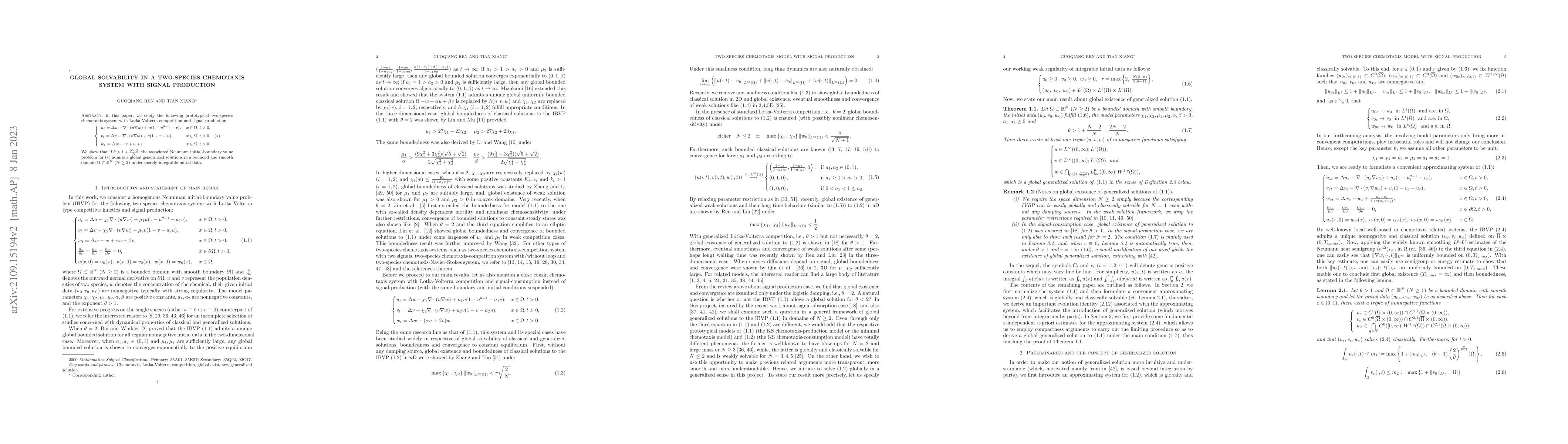 Thumbnail for Global solvability in a two-species chemotaxis system with signal
  production