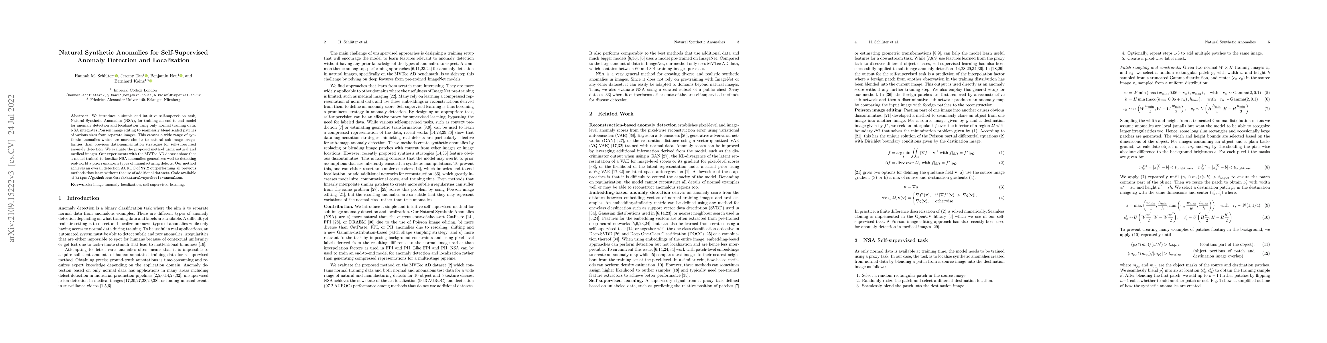Thumbnail for Natural Synthetic Anomalies for Self-Supervised Anomaly Detection and
  Localization