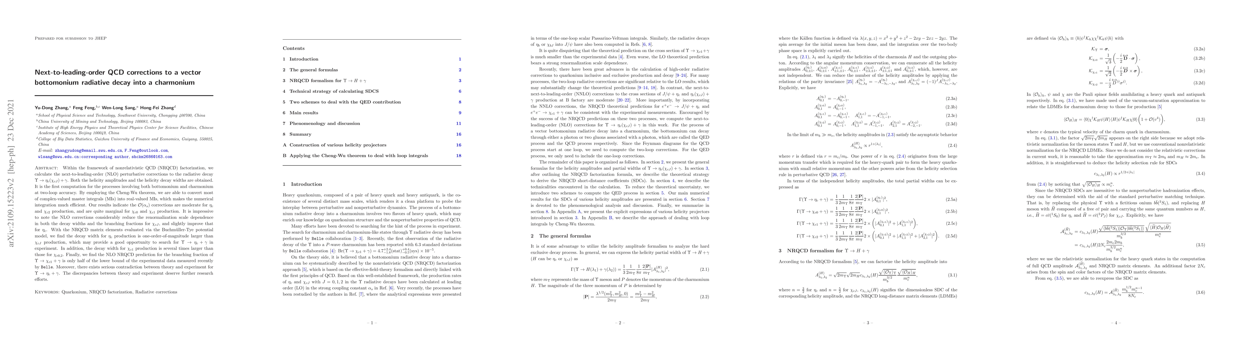 Thumbnail for Next-to-leading-order QCD corrections to a vector bottomonium radiative
  decay into a charmonium