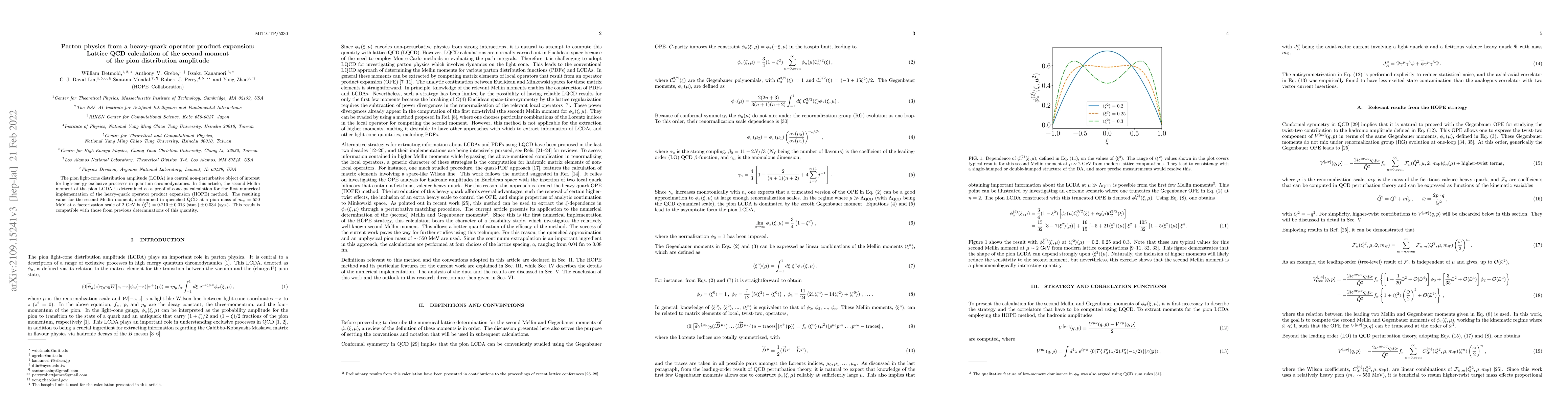Thumbnail for Parton physics from a heavy-quark operator product expansion: Lattice
  QCD calculation of the second moment of the pion distribution amplitude