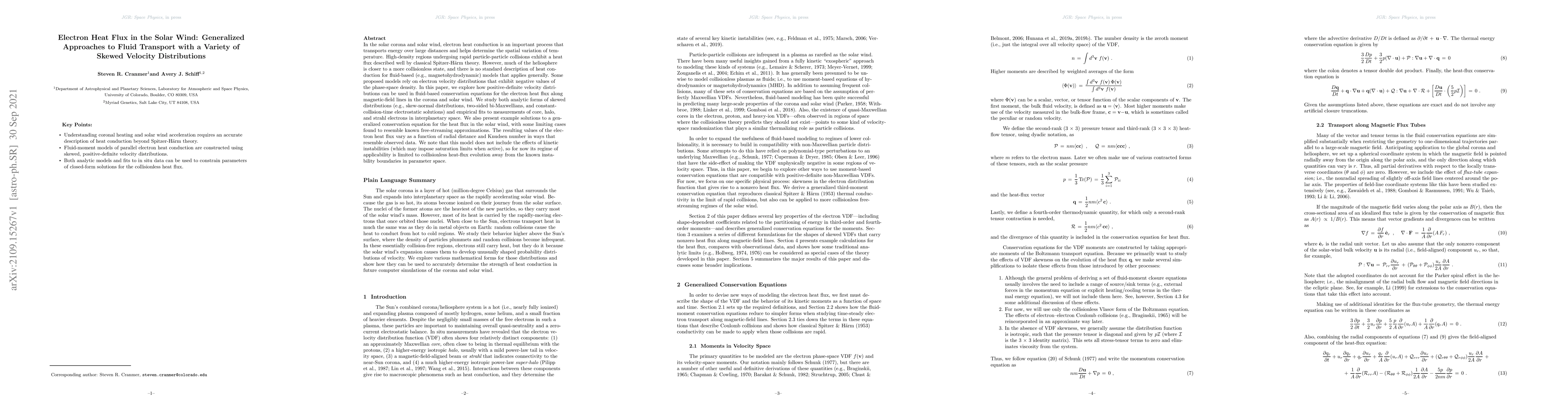 Thumbnail for Electron Heat Flux in the Solar Wind: Generalized Approaches to Fluid
  Transport with a Variety of Skewed Velocity Distributions