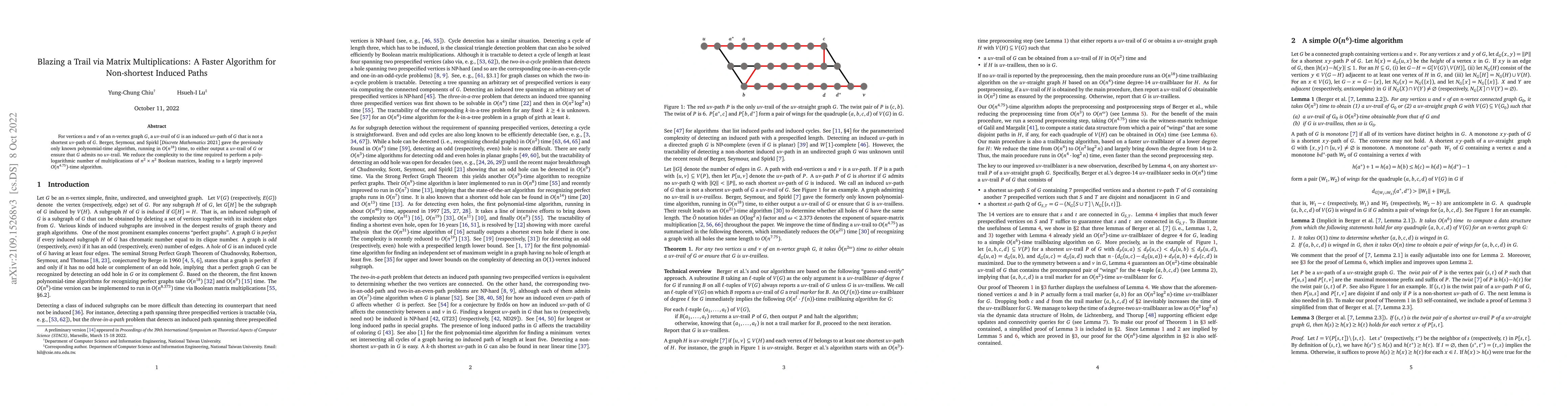 Thumbnail for Blazing a Trail via Matrix Multiplications: A Faster Algorithm for
  Non-shortest Induced Paths