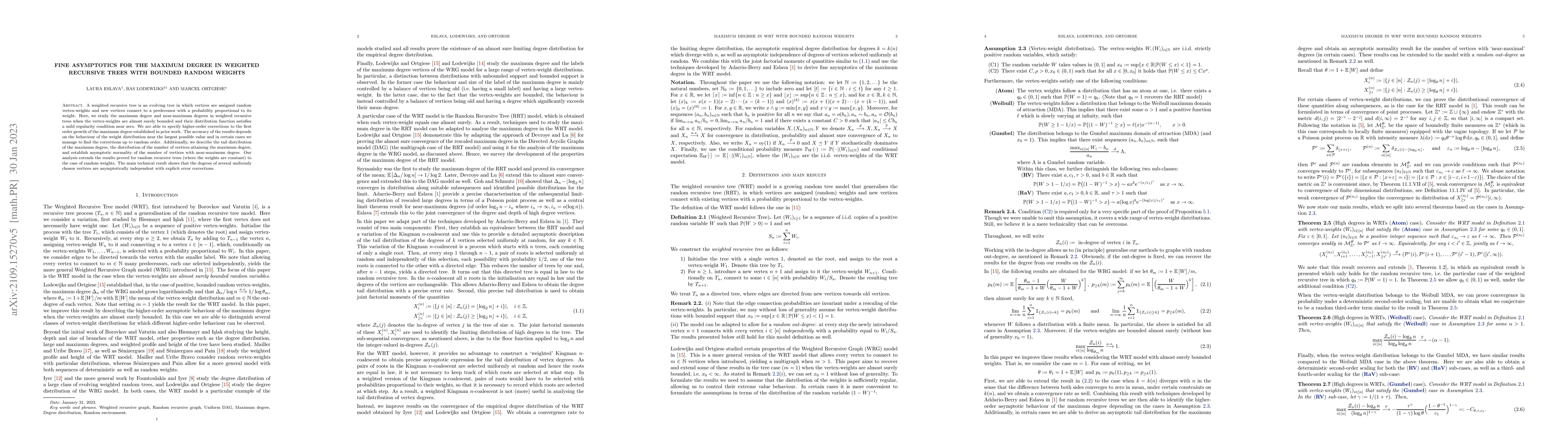 Thumbnail for Fine asymptotics for the maximum degree in weighted recursive trees with
  bounded random weights
