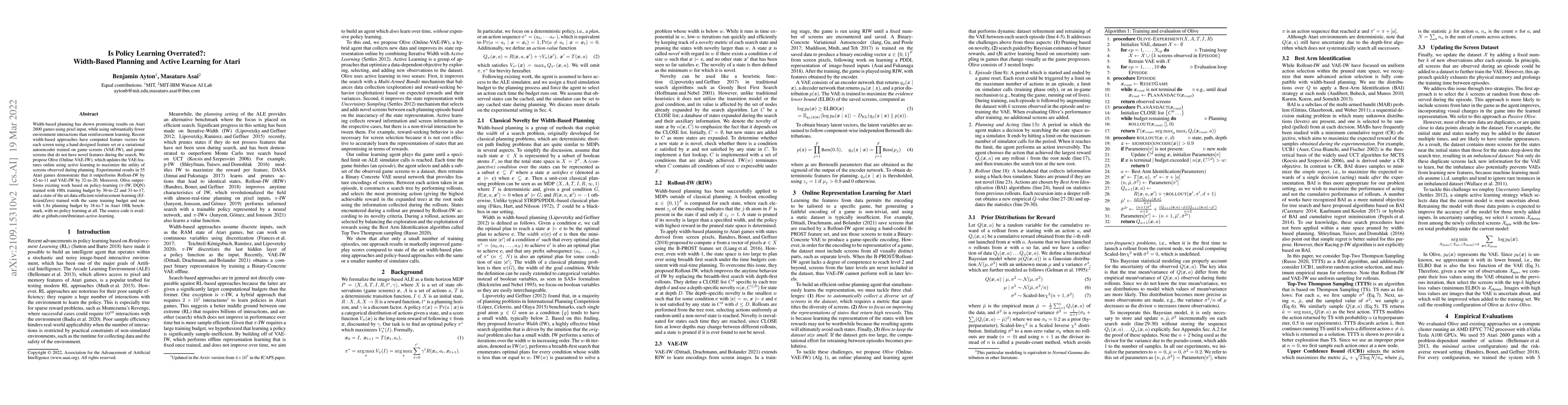 Thumbnail for Is Policy Learning Overrated?: Width-Based Planning and Active Learning
  for Atari