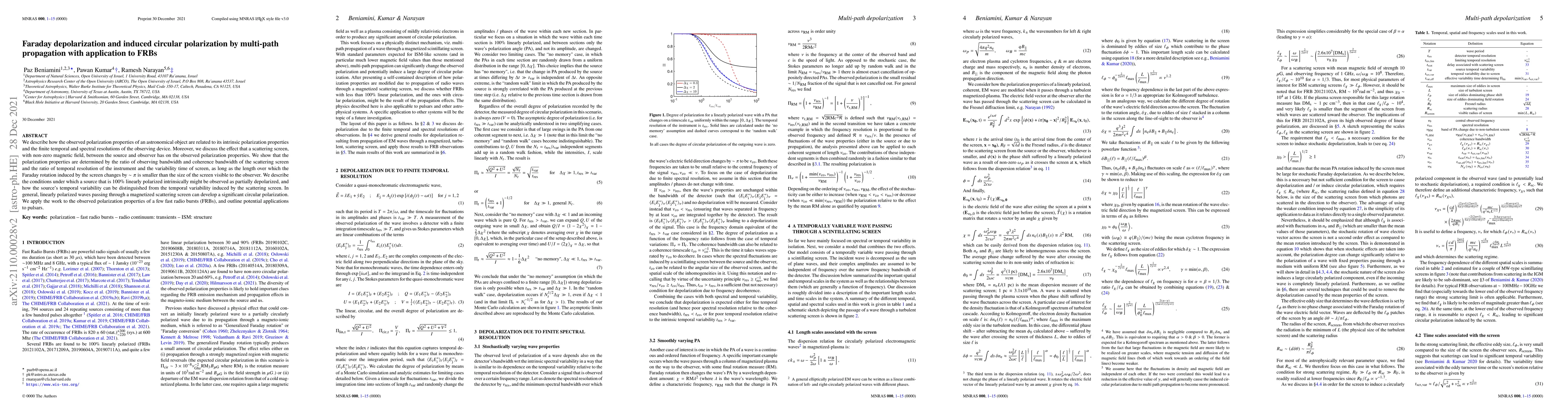 Thumbnail for Faraday depolarization and induced circular polarization by multi-path
  propagation with application to FRBs