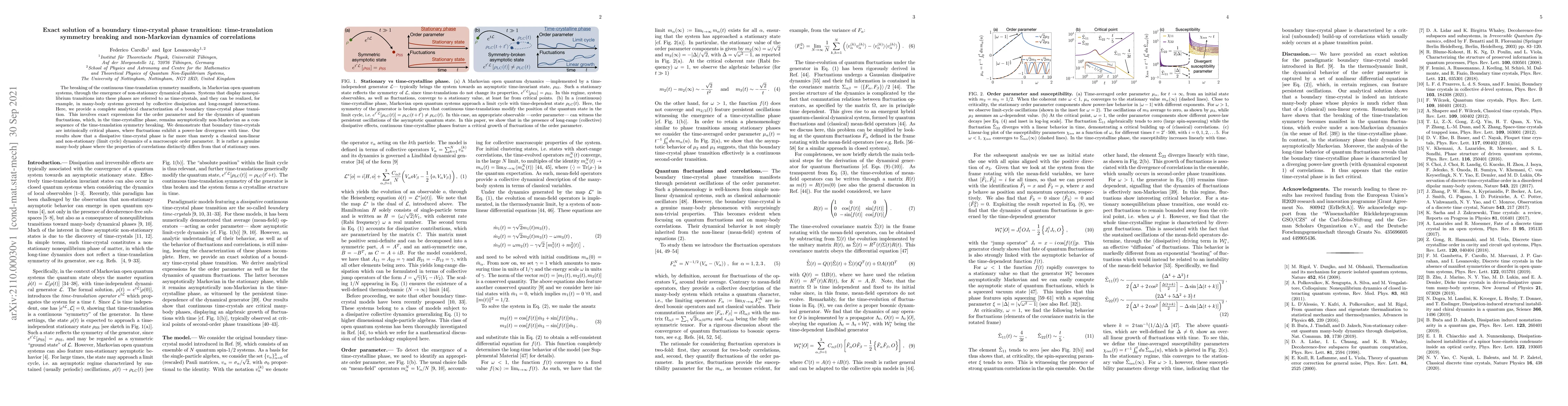 Thumbnail for Exact solution of a boundary time-crystal phase transition:
  time-translation symmetry breaking and non-Markovian dynamics of correlations
