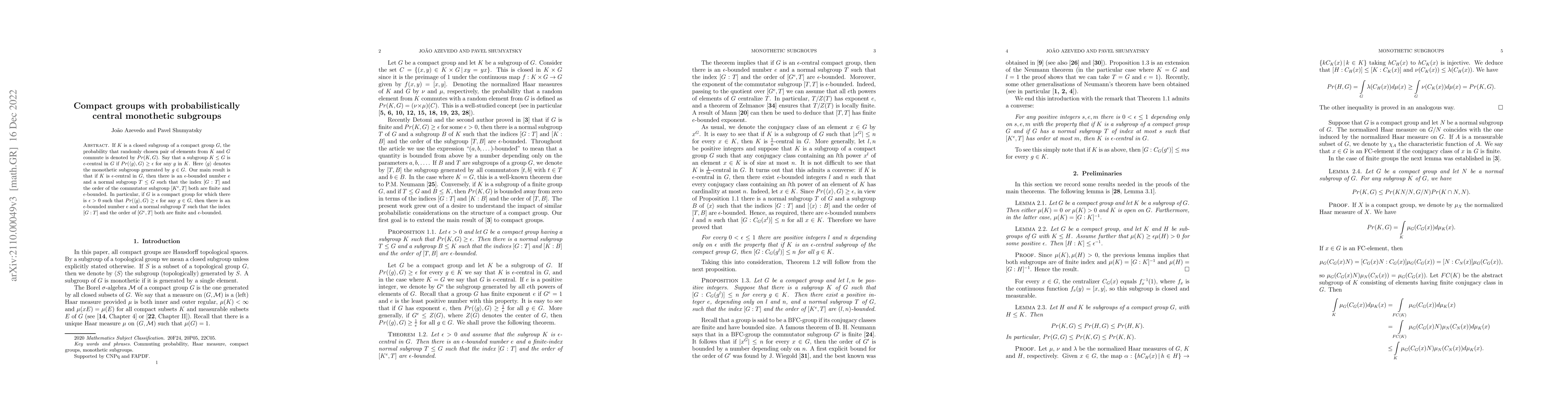 Thumbnail for Compact groups with probabilistically central monothetic subgroups