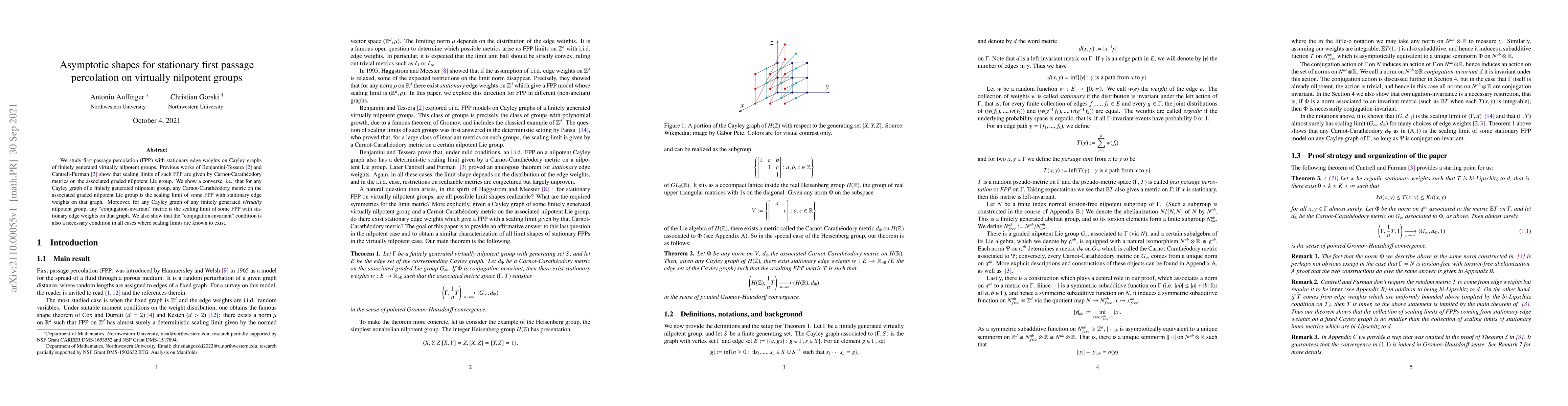 Thumbnail for Asymptotic shapes for stationary first passage percolation on virtually
  nilpotent groups