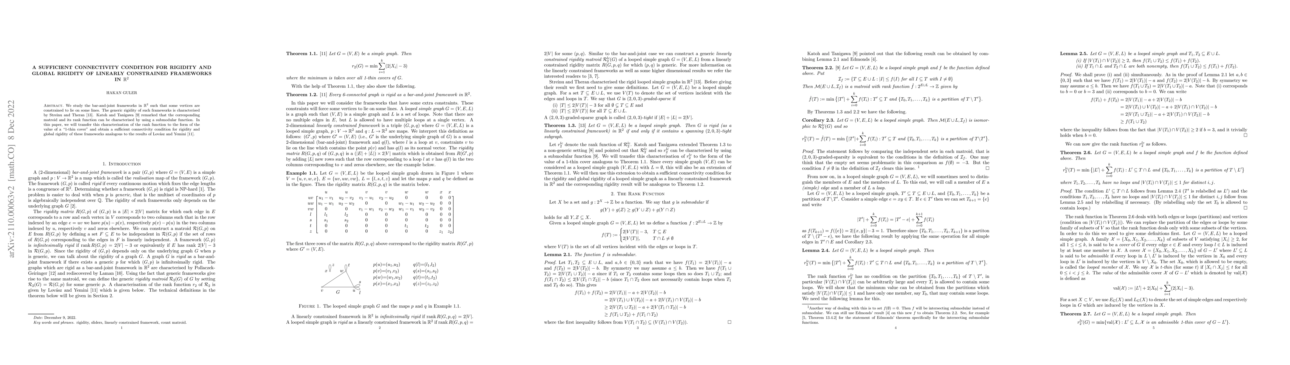 Thumbnail for A sufficient connectivity condition for rigidity and global rigidity of
  linearly constrained frameworks in $\mathbb{R}^2$