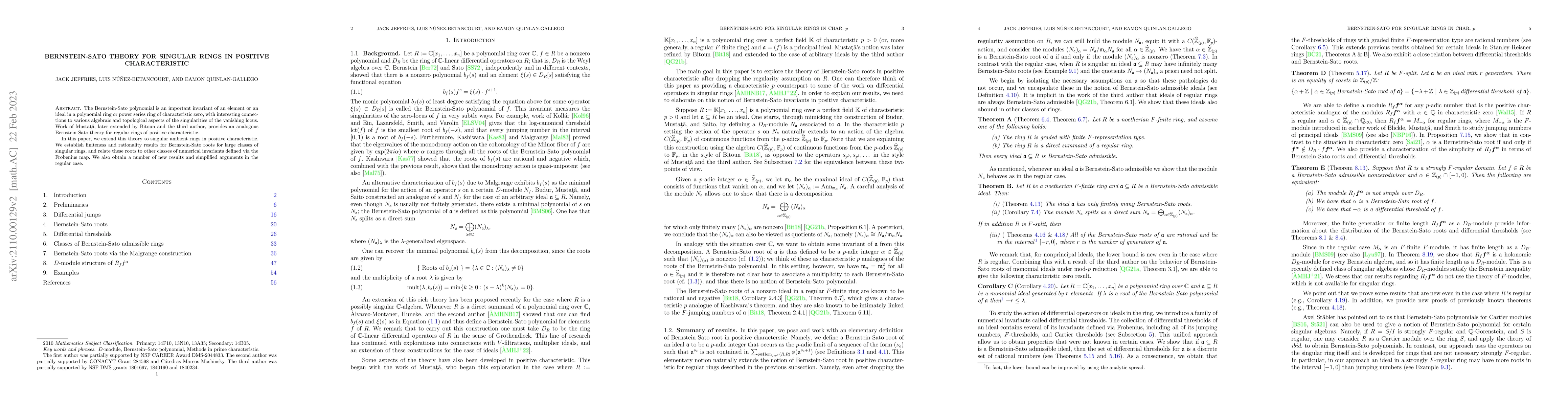 Thumbnail for Bernstein-Sato theory for singular rings in positive characteristic