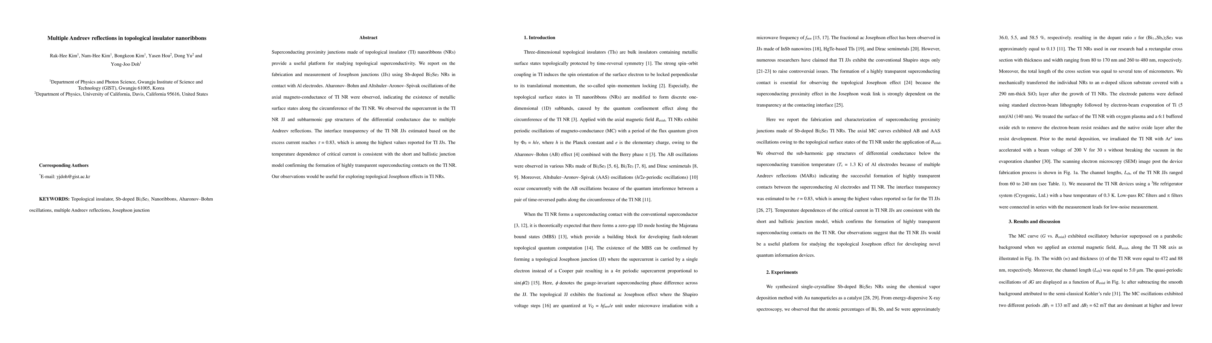 Thumbnail for Multiple Andreev reflections in topological insulator nanoribbons