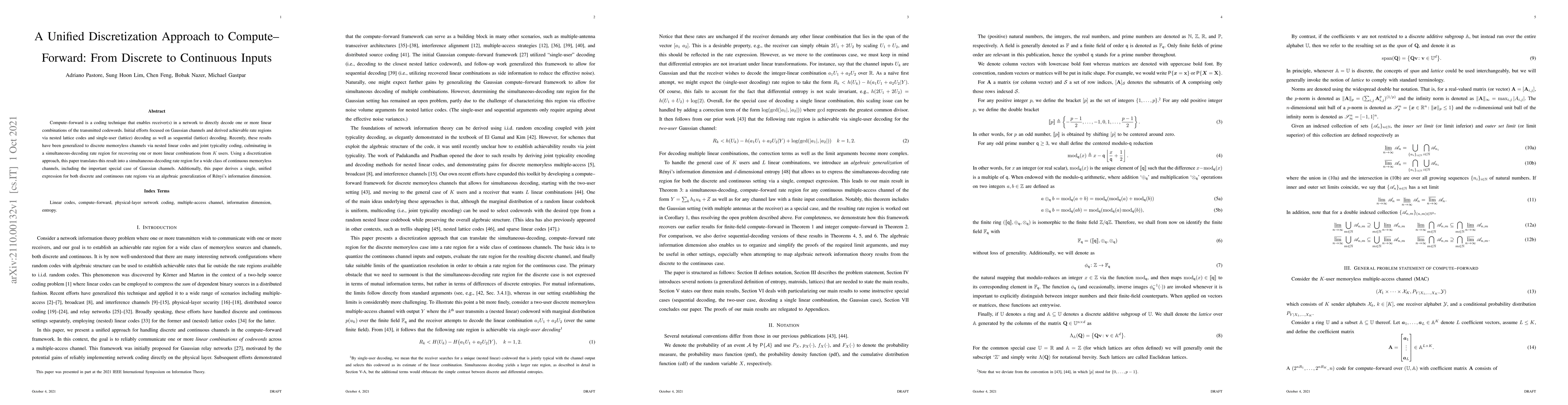 Thumbnail for A Unified Discretization Approach to Compute-Forward: From Discrete to
  Continuous Inputs
